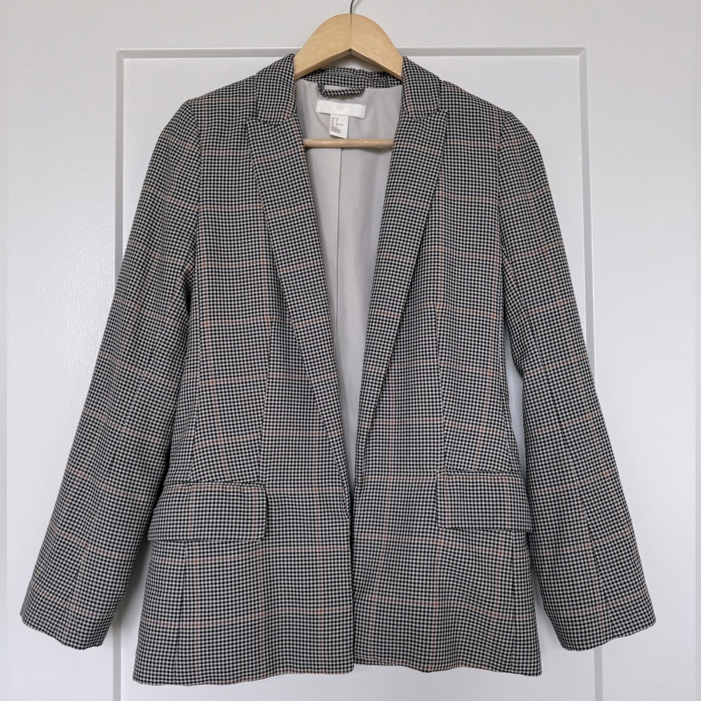 H&M Houndstooth Black Tan/Orange Blazer with pockets Size 0